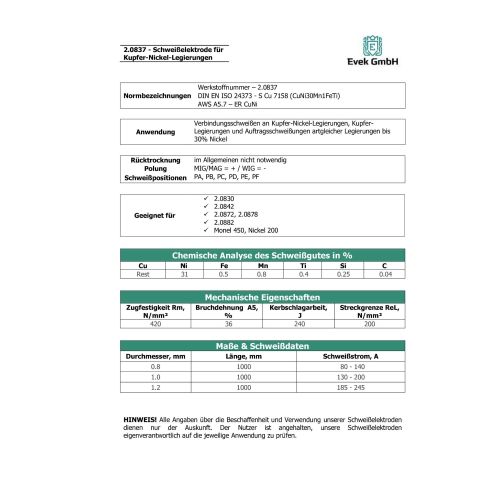 Hilo de soldadura Monel® 67 Níquel 2.0837 Ø 1,6-3,2 mm Varillas de soldadura WIG TIG Electrodos de CuNi